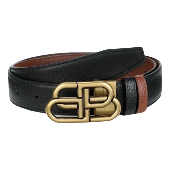 Balenciaga Men's BB Logo Reversible Belt in Grained Leather - Picture 1 of 16